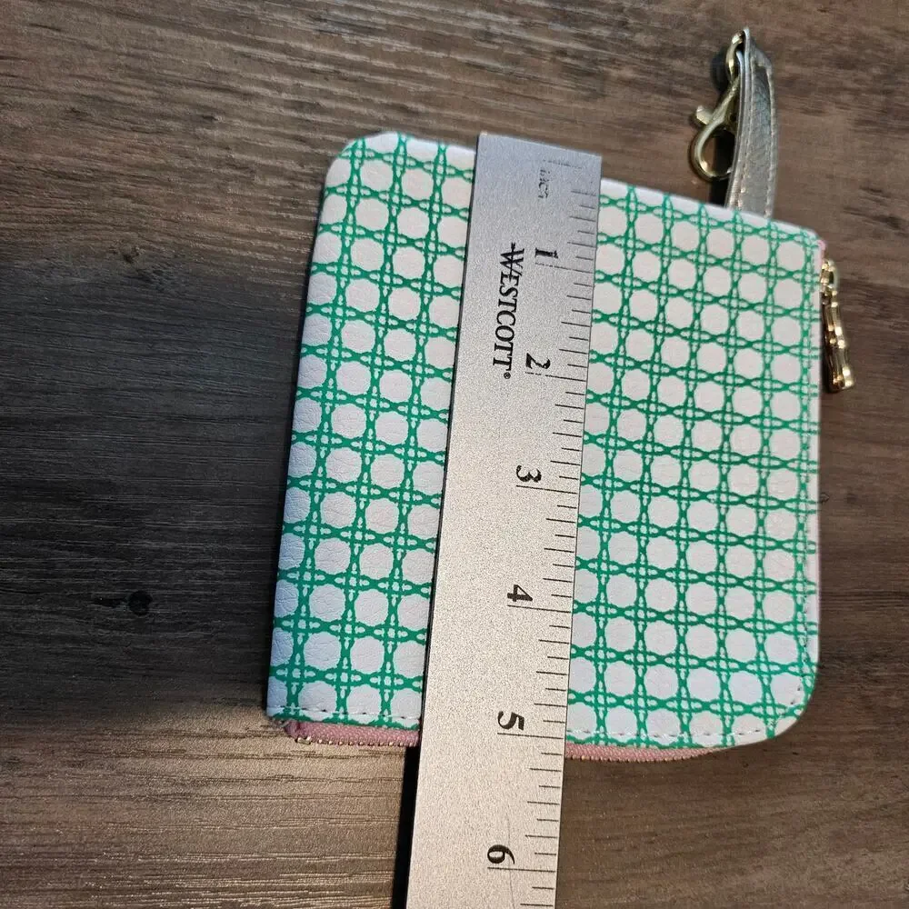 Lilly Pulitzer Small Zip Pouch Wallet Green Plaid Preppy Coquette Coin Purse